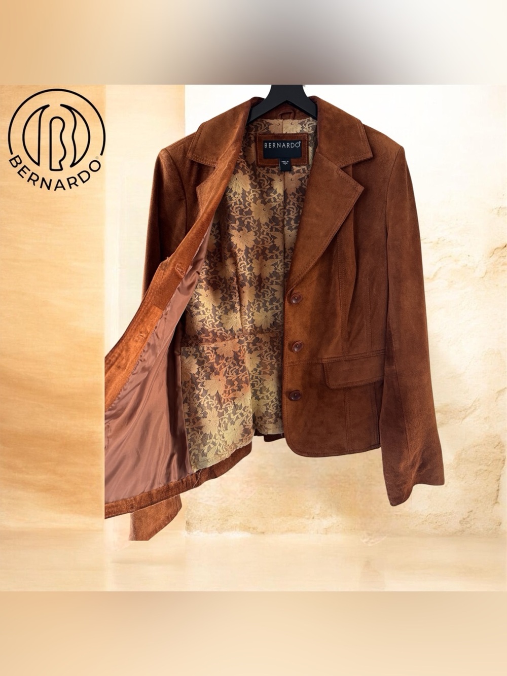 🛍️SALE🛍️ Bernardo Women’s Cognac Brown Suede Genuine Leather Blazer Jacket - Picture 5 of 8